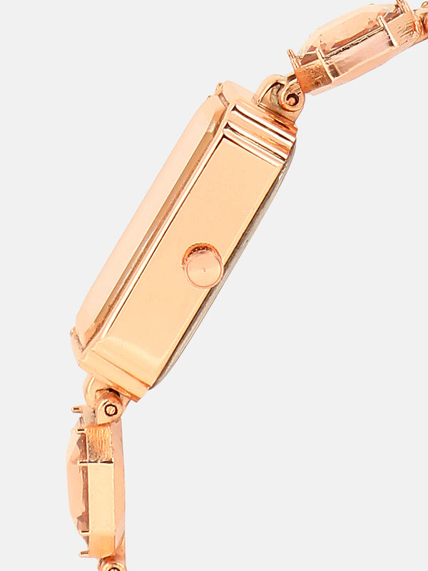 The Stone-Link Rectangle Watch - Rose Gold