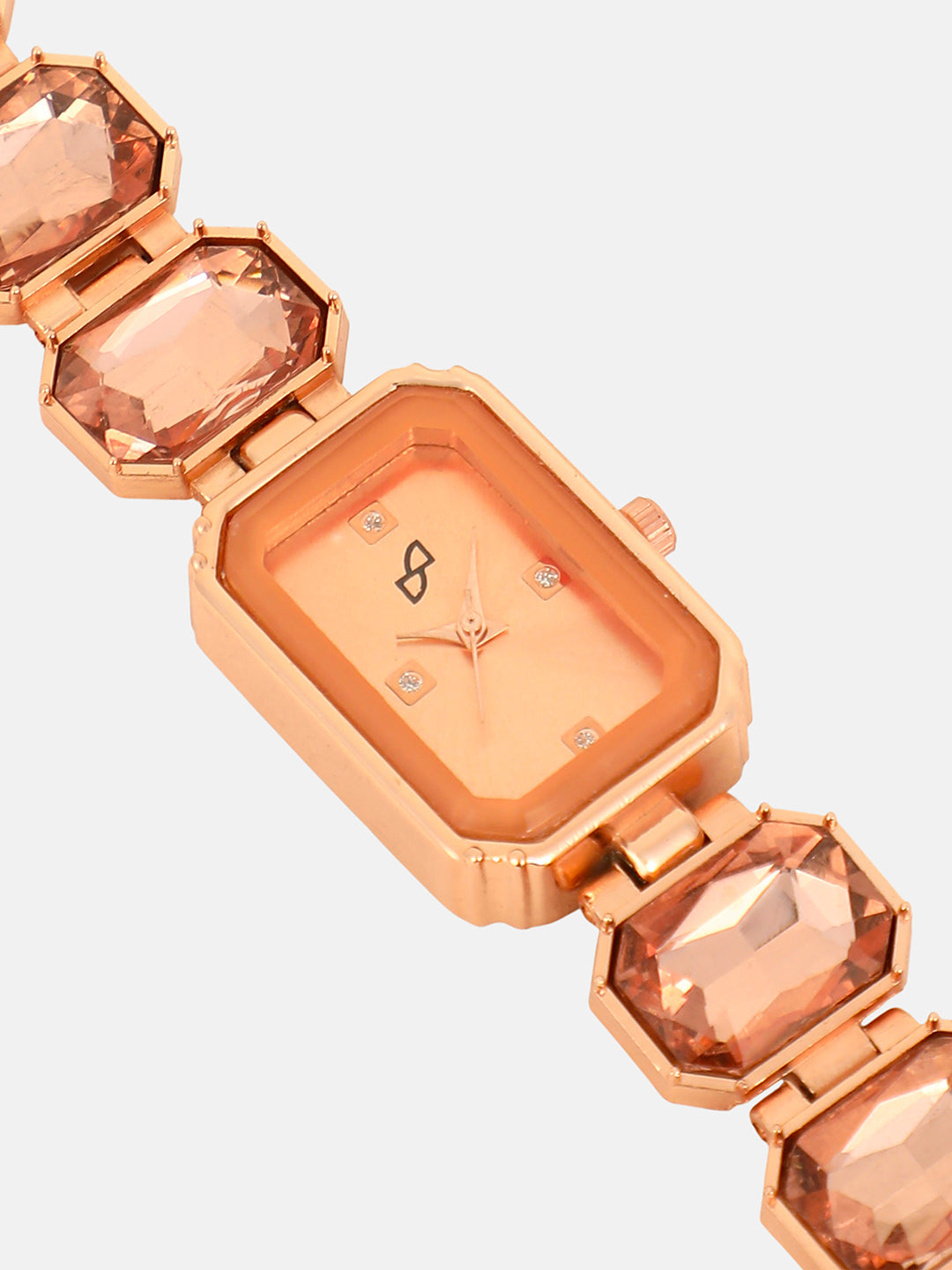 The Stone-Link Rectangle Watch - Rose Gold