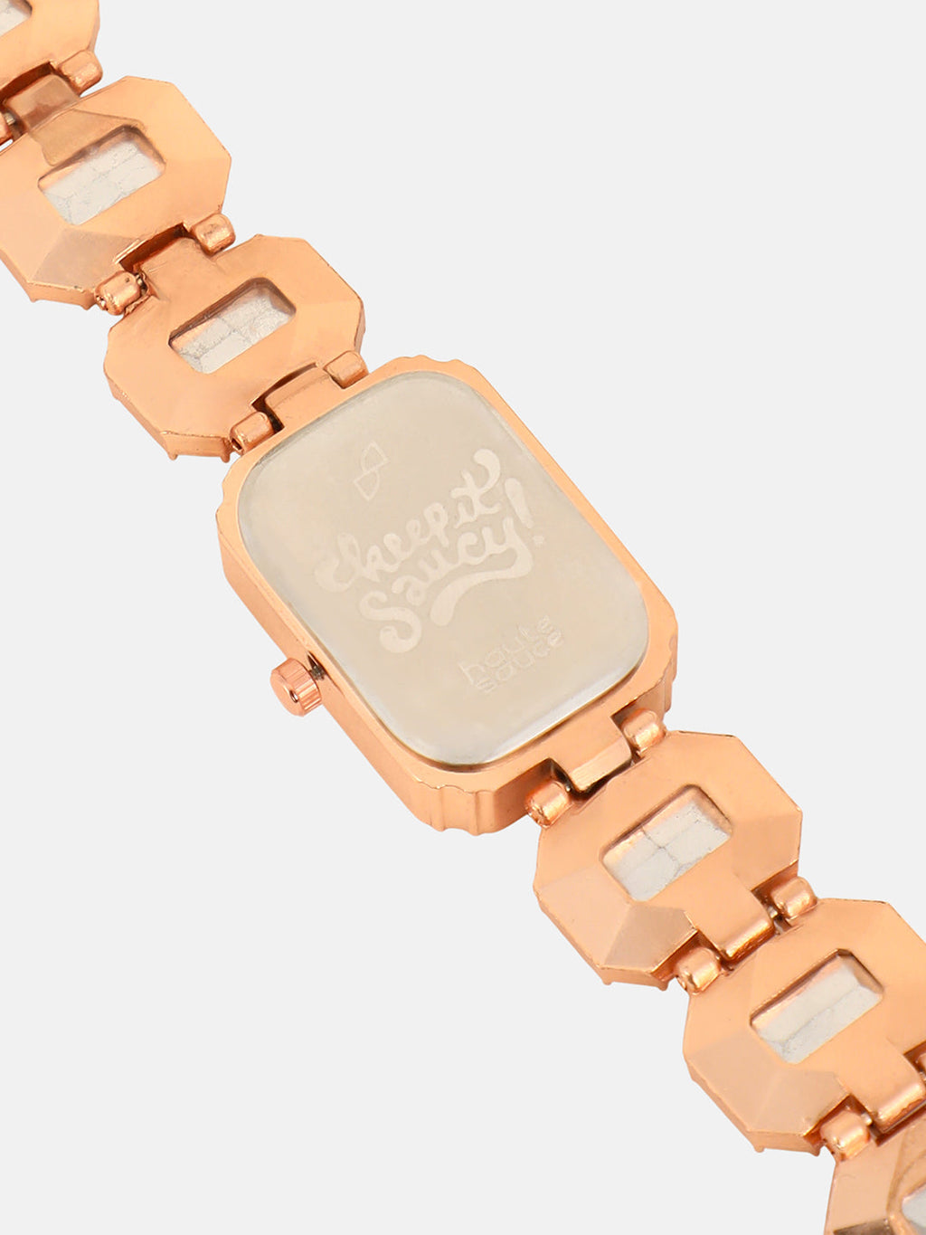 The Stone-Link Rectangle Watch - Rose Gold