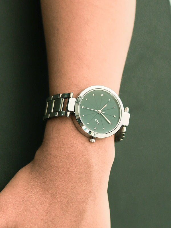 The Jour Round Watch - Emerald Green