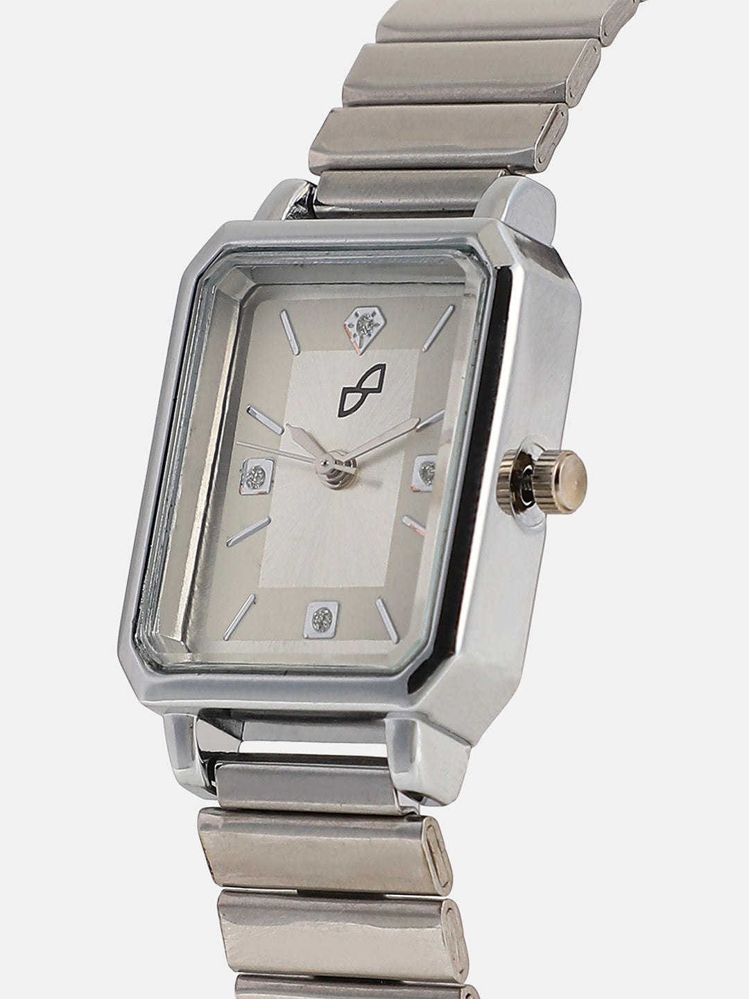 The Downtown Chain Rectangle Watch - Metallic Silver