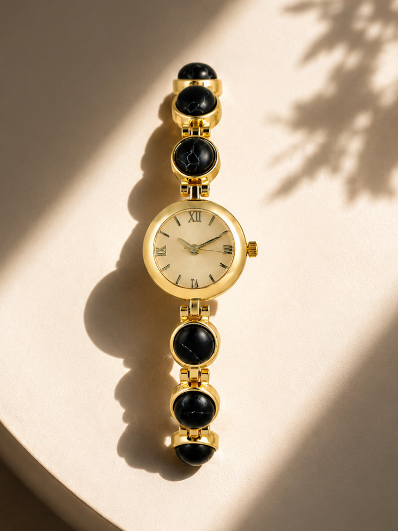 The Noir Beaded Watch - Gold