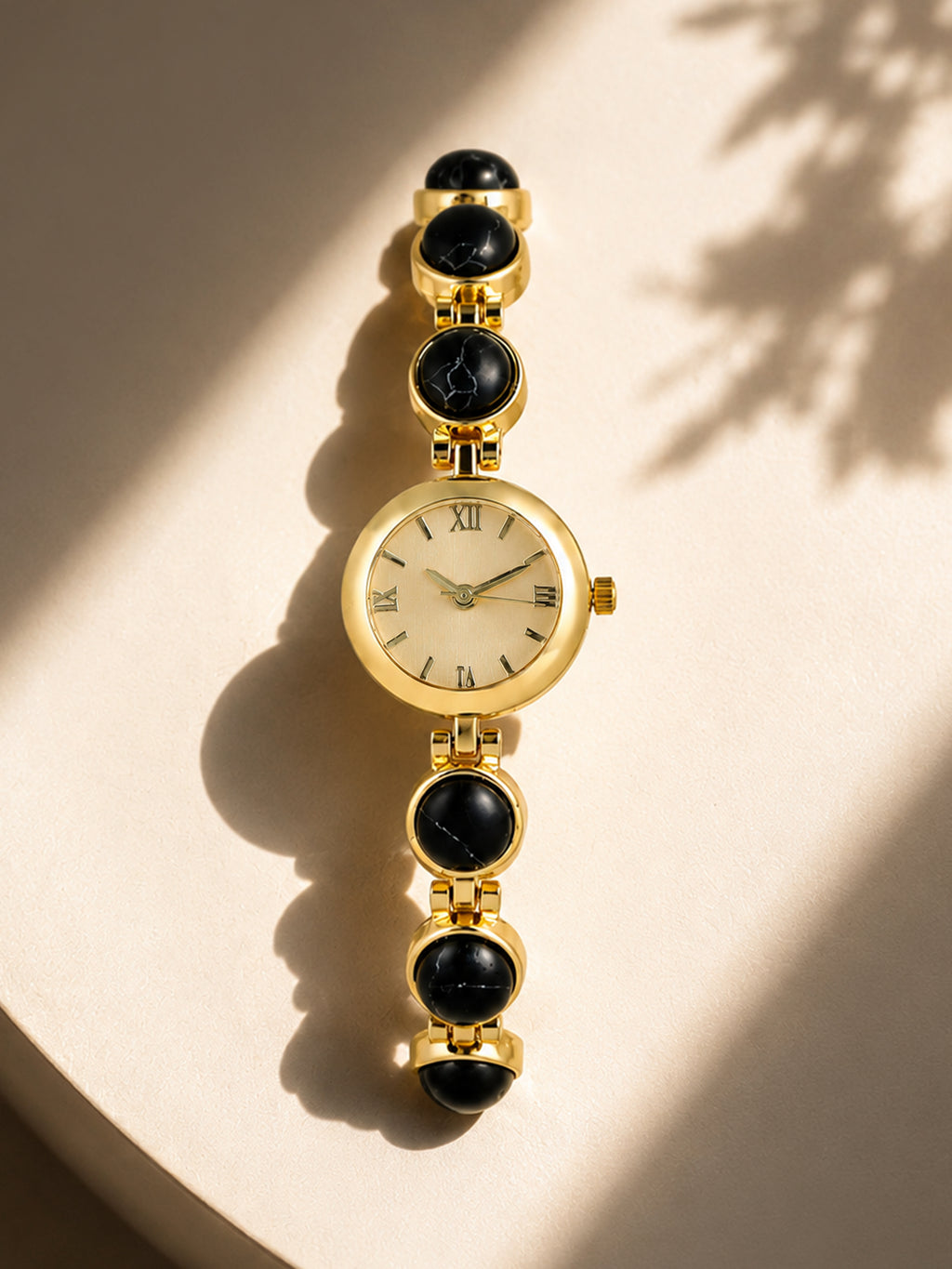 The Noir Beaded Watch - Gold