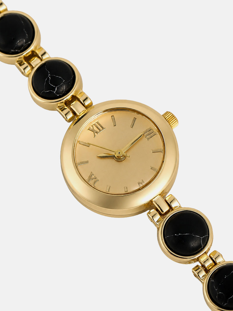 The Noir Beaded Watch - Gold