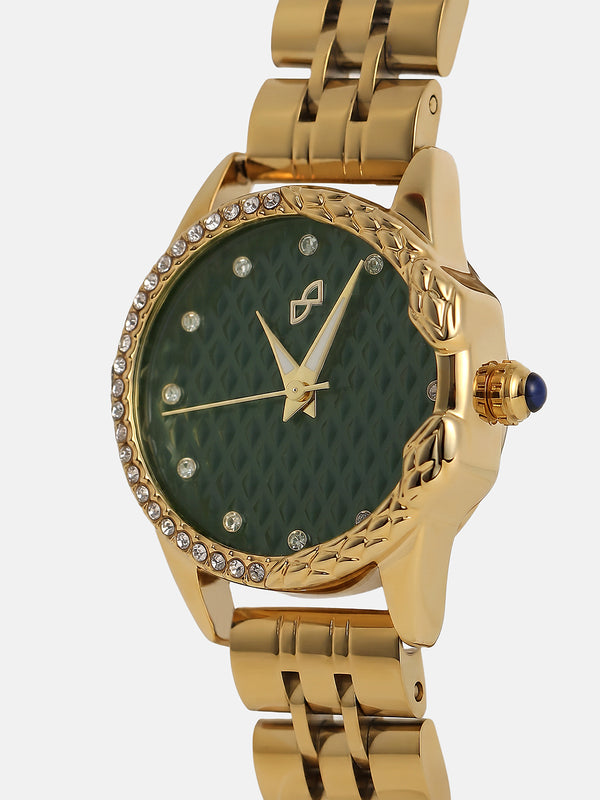 The Emerald Luxe Watch - Antique Gold