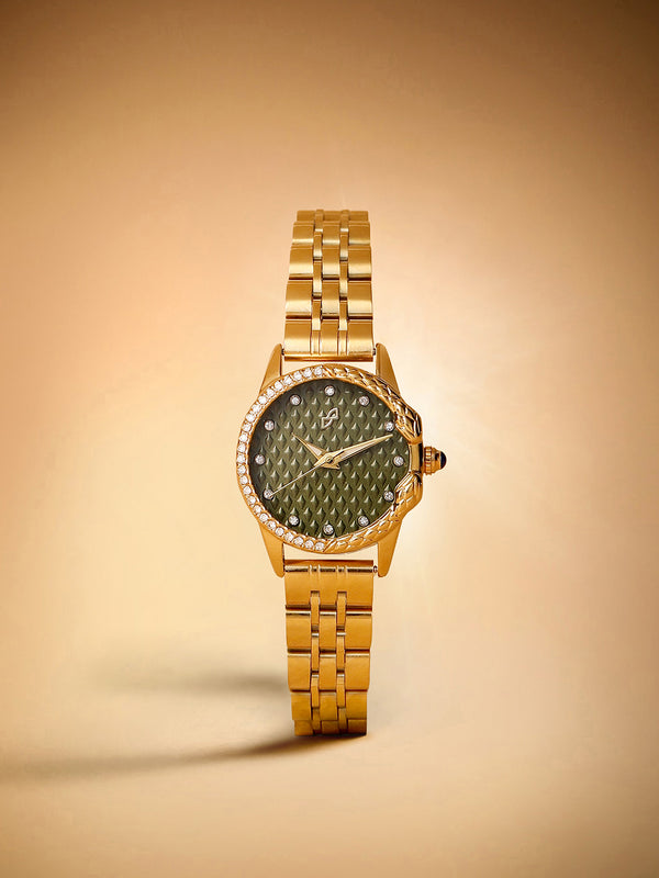 The Emerald Luxe Watch - Antique Gold