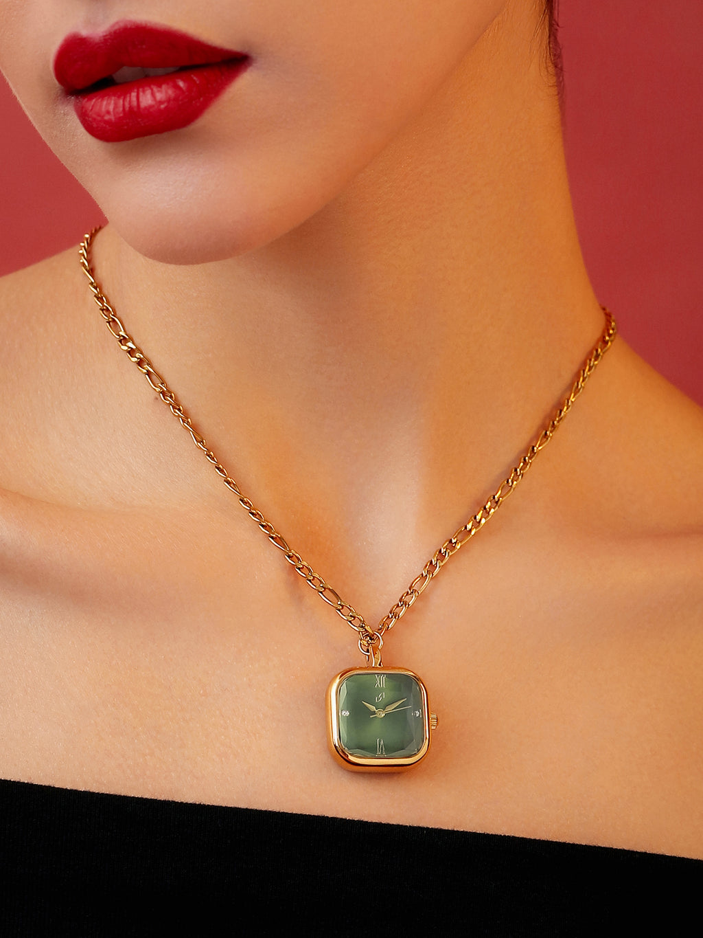 The Ruby Pendant Necklace Watch - Gold