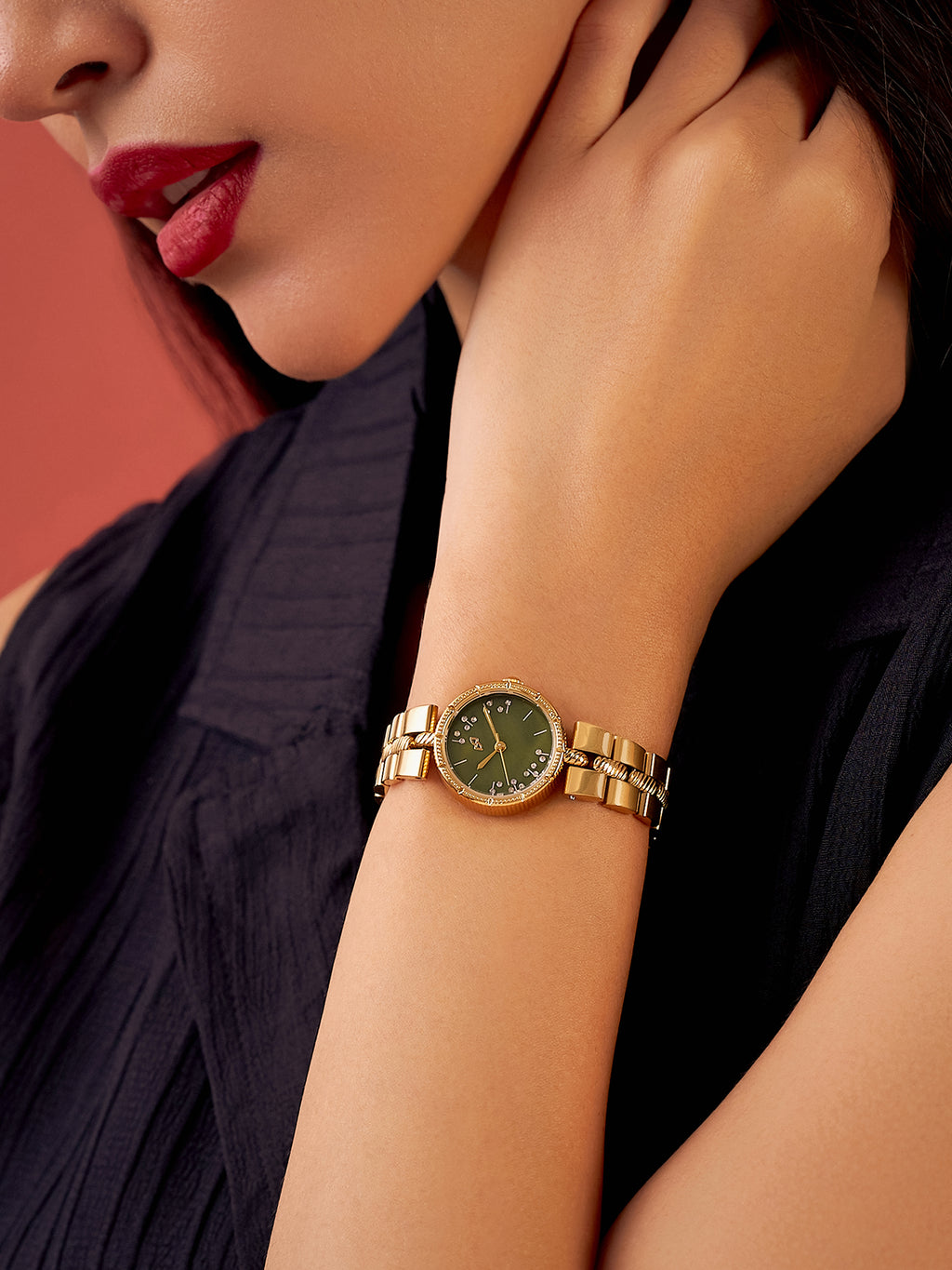 The Ruby Crystal Chain Watch - Gold