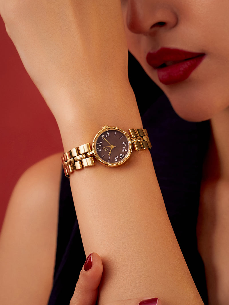The Ruby Crystal Chain Watch - Gold