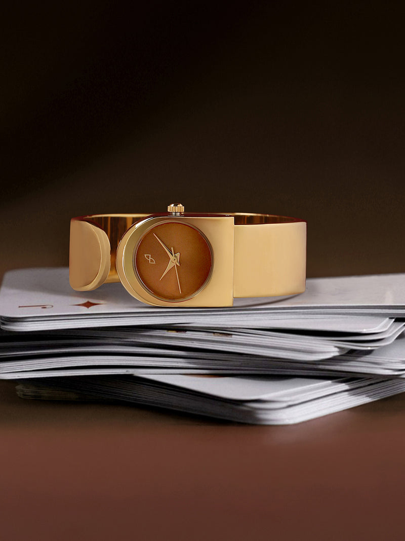 The Ruby Leather Watch - Vintage Gold