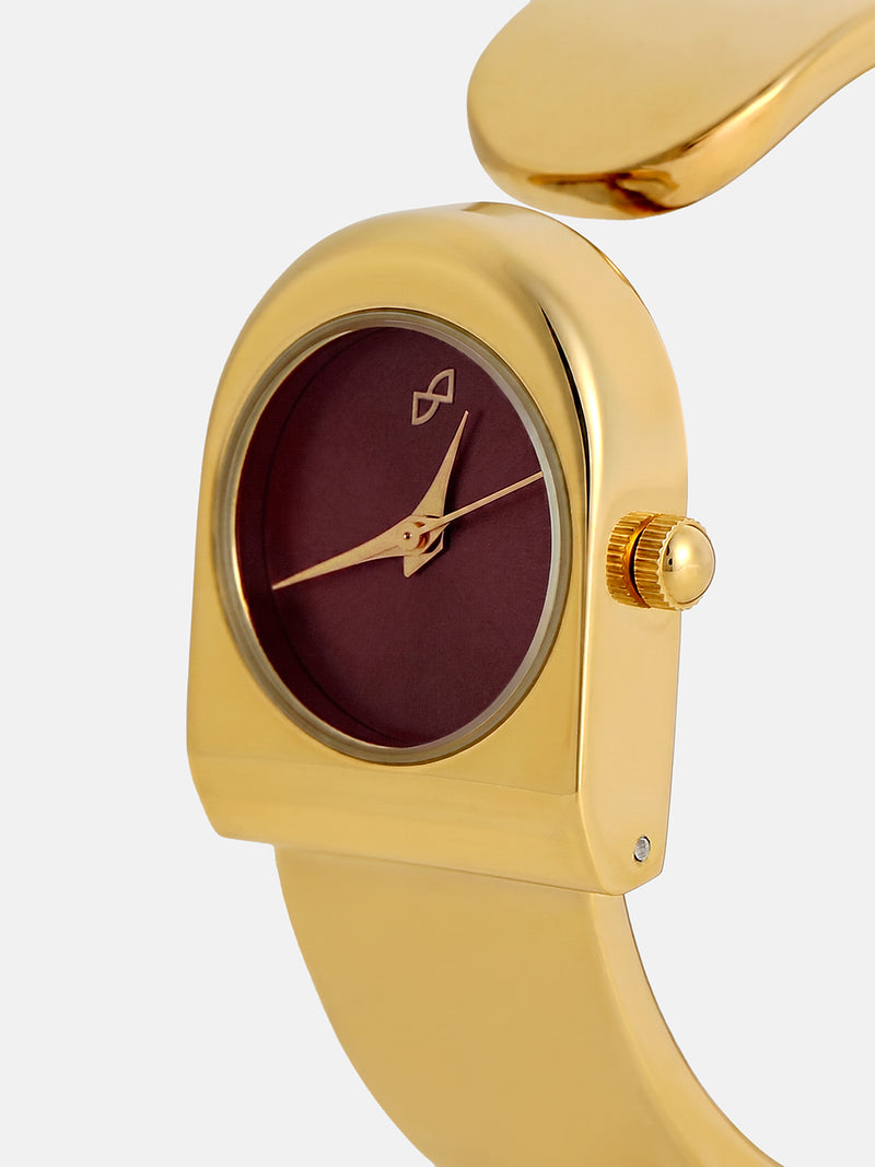 The Ruby Leather Watch - Vintage Gold