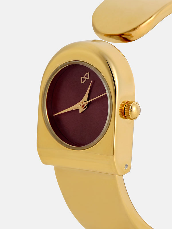 The Ruby Leather Watch - Vintage Gold