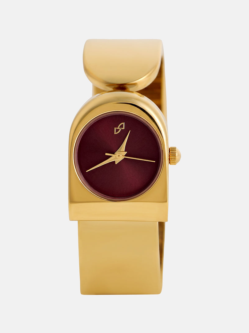 The Ruby Leather Watch - Vintage Gold