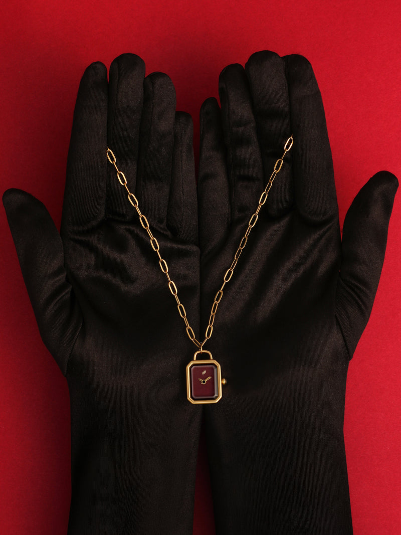 The Ruby Pendant Necklace Watch - Gold
