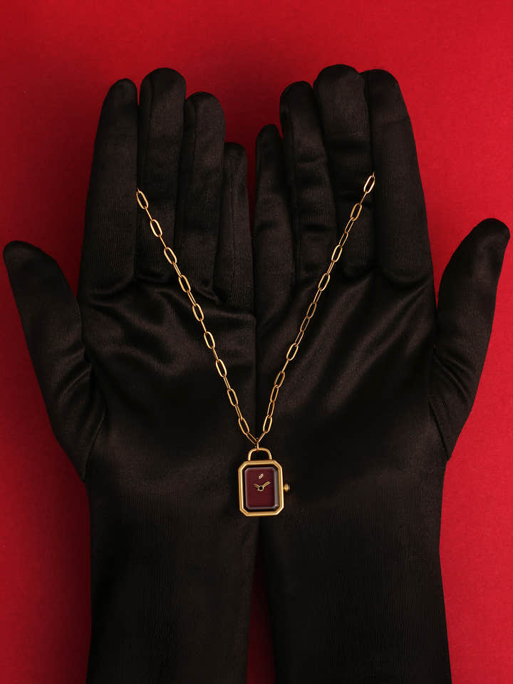 The Ruby Pendant Necklace Watch - Gold