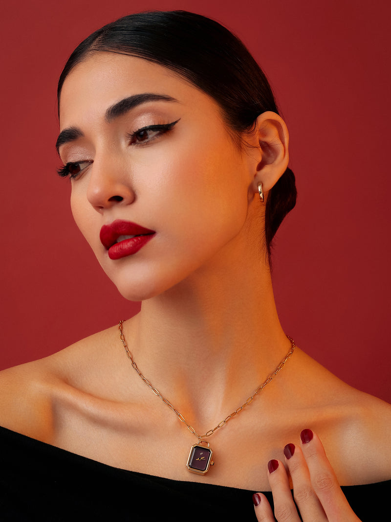 The Ruby Pendant Necklace Watch - Gold