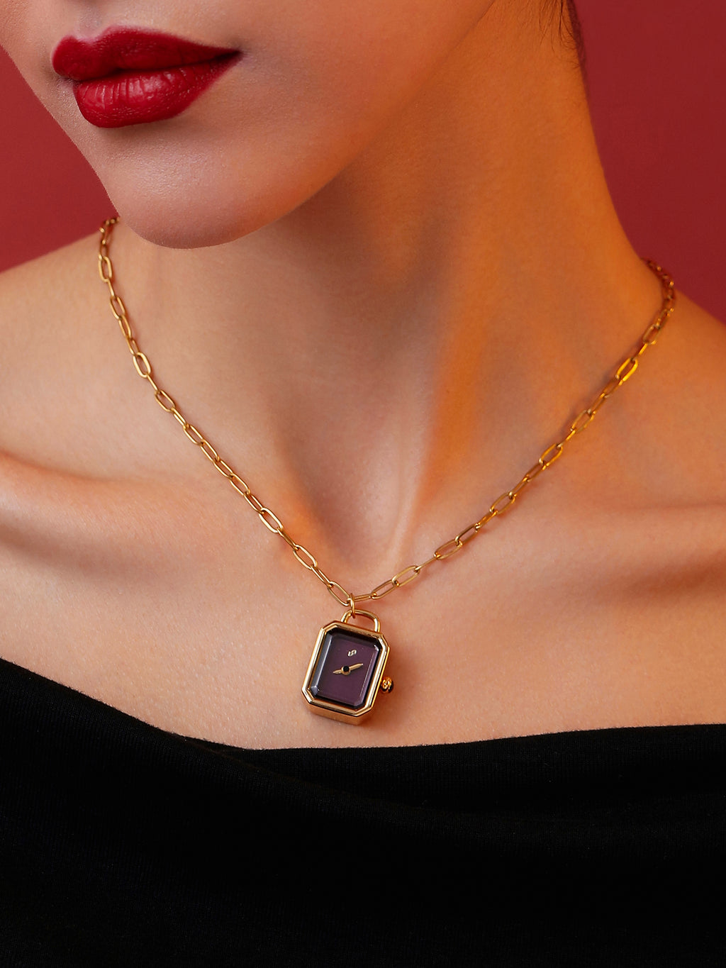 The Ruby Pendant Necklace Watch - Gold