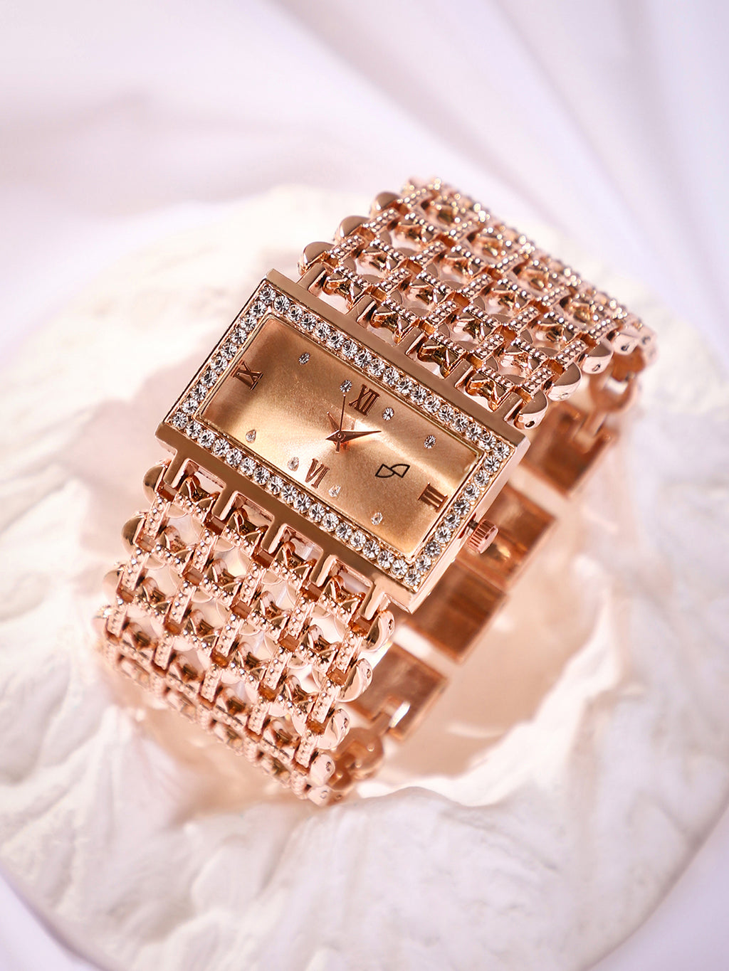 Haute Sauce HSWC1075 Kiara Rose Gold Watch for Women with Embellished Square Dial.