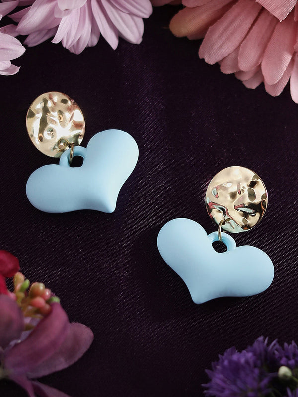The Textured-Heart Drop Earrings - Sky Blue