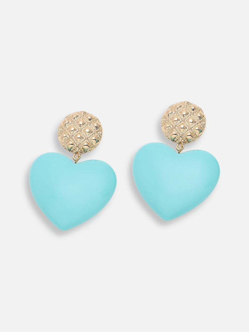 The Textured-Heart Drop Earrings - Sky Blue