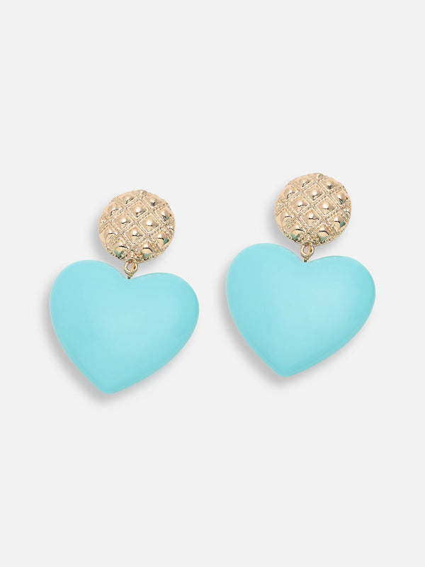 The Textured-Heart Drop Earrings - Sky Blue