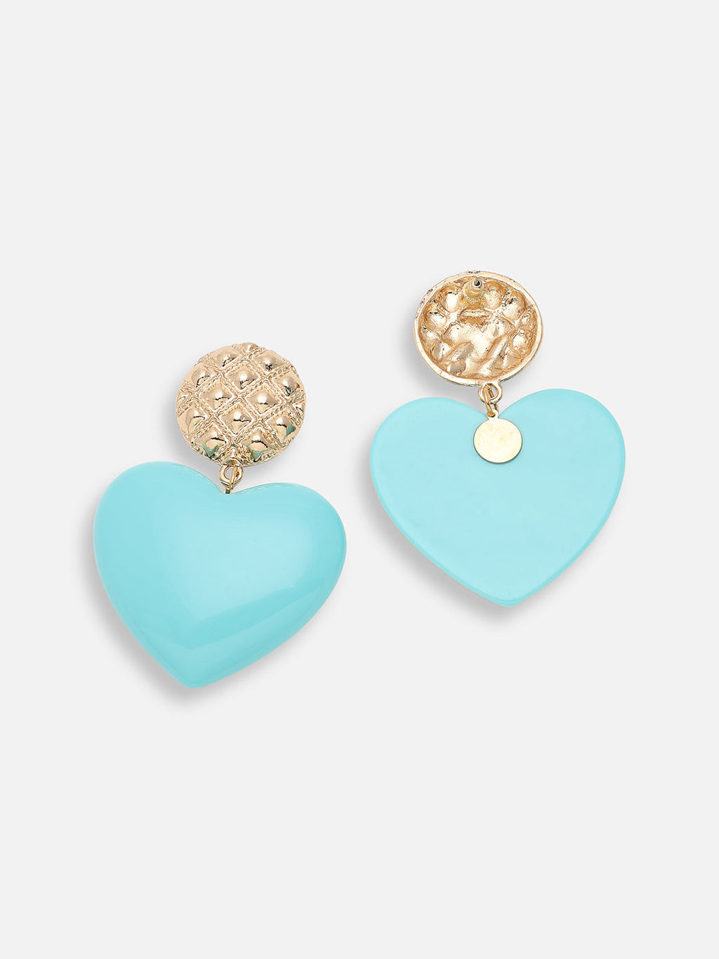 The Textured-Heart Drop Earrings - Sky Blue