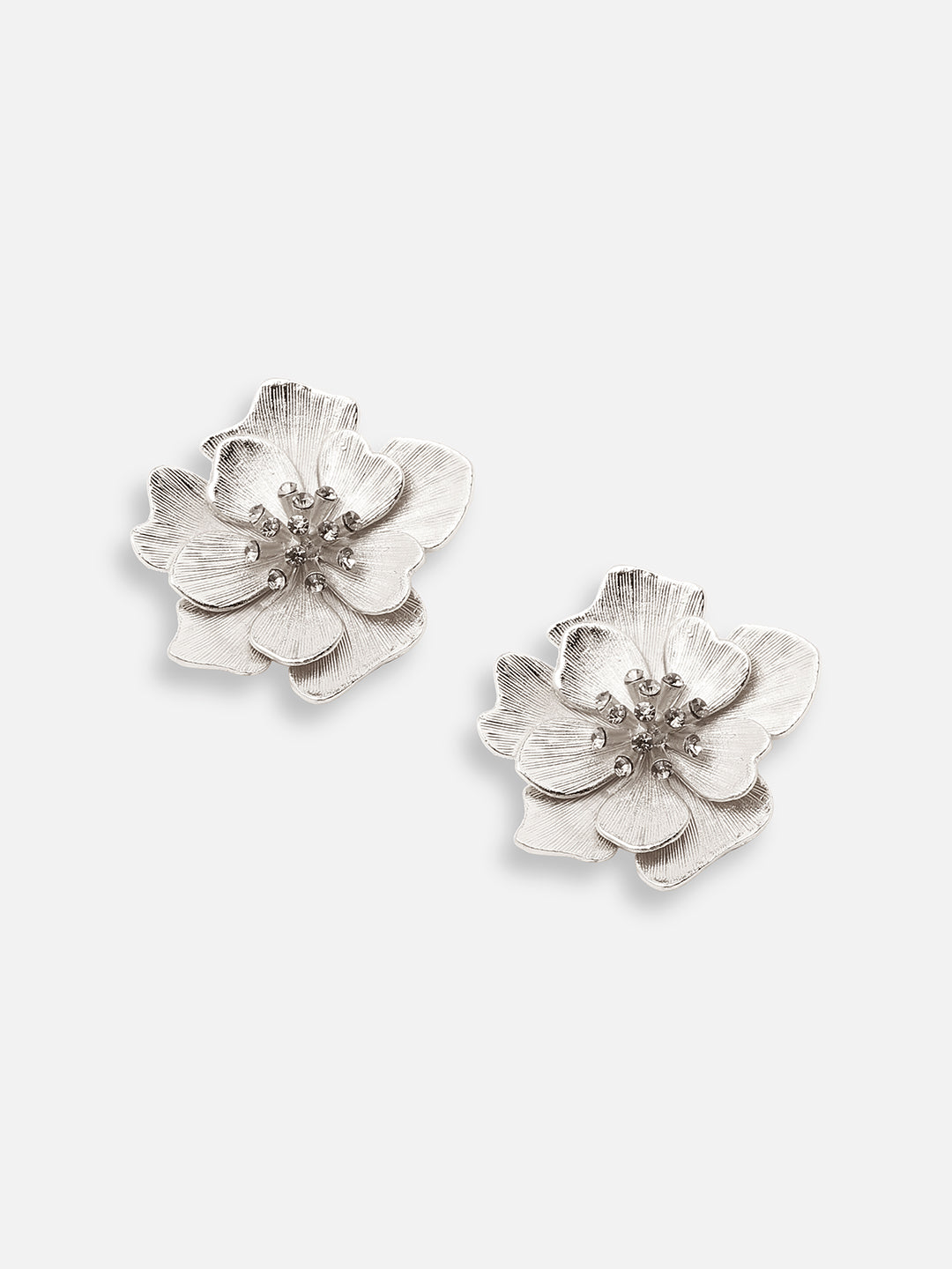 The Floral-Gleam Statement Earrings - Metallic Silver