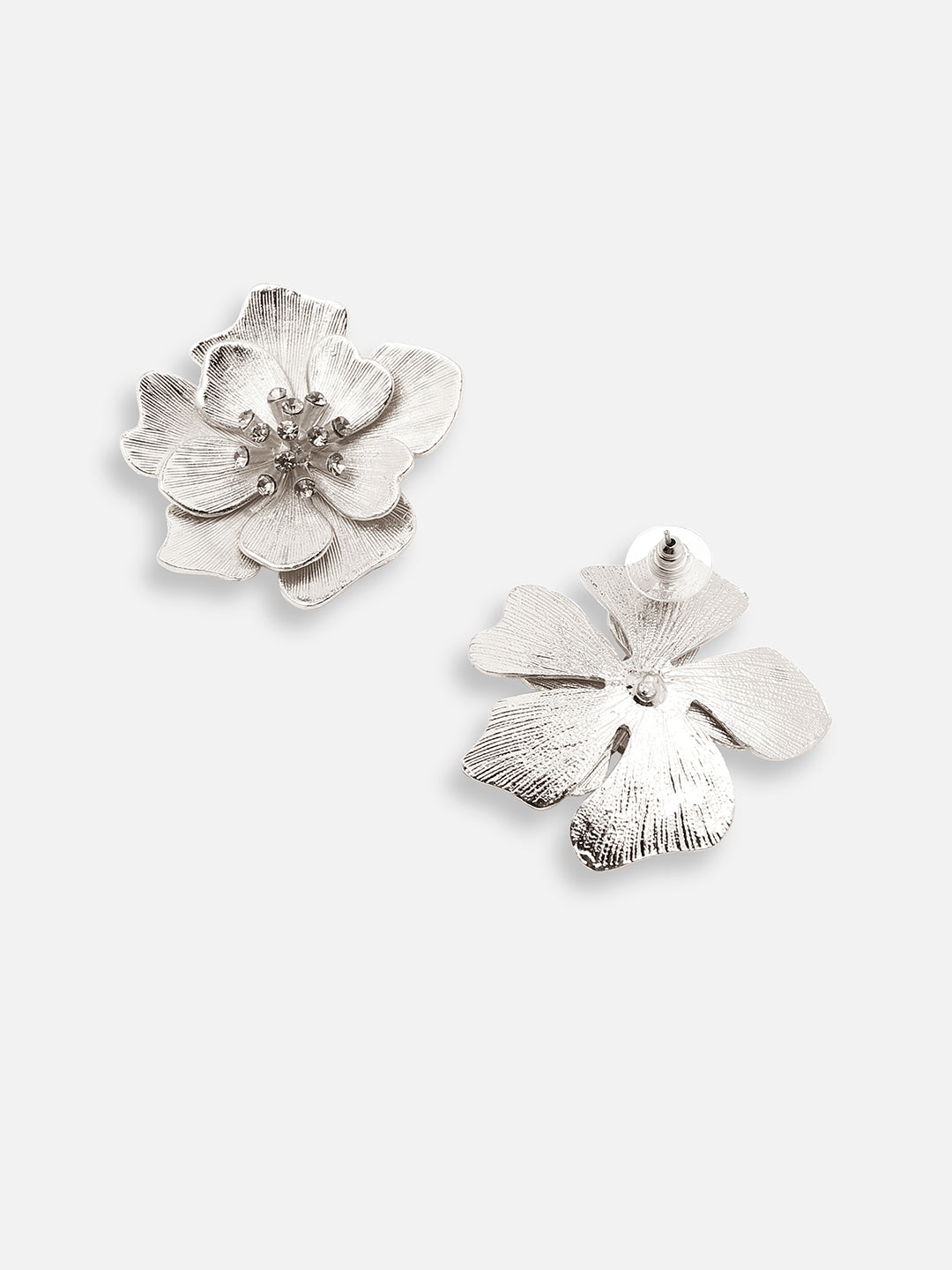 The Floral-Gleam Statement Earrings - Metallic Silver