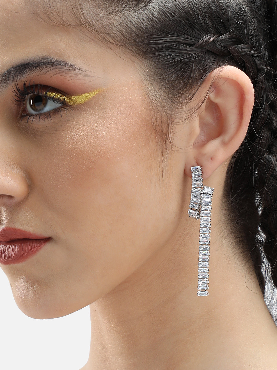 The Crystal-Twist Drop Earrings - Crystal Silver