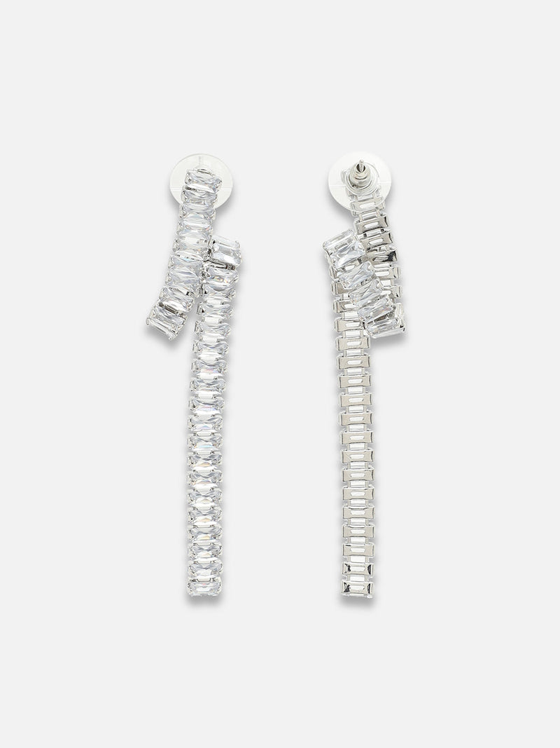 The Crystal-Twist Drop Earrings - Crystal Silver