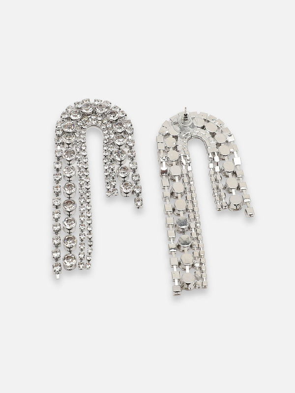 The Crystal-Hanging Drop Earrings - Crystal Silver