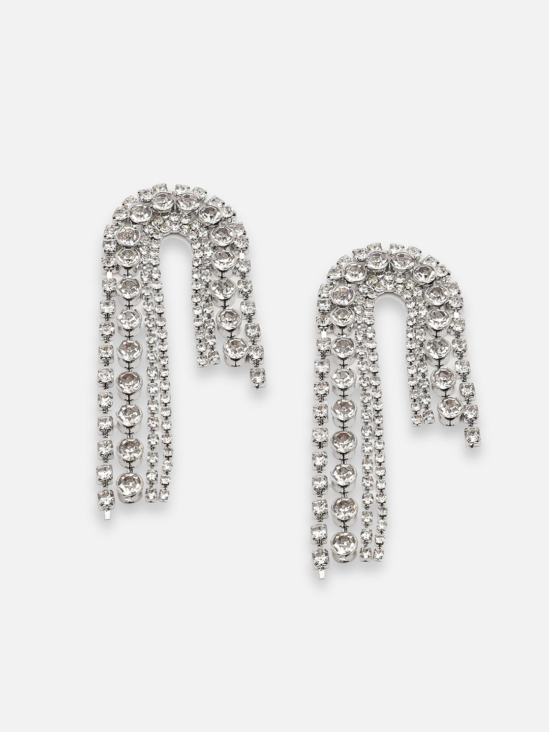 The Crystal-Hanging Drop Earrings - Crystal Silver