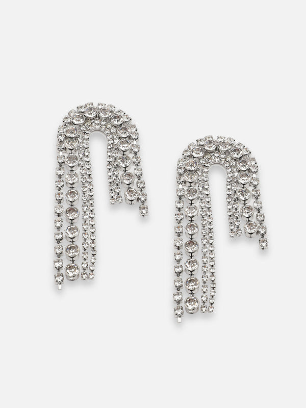 The Crystal-Hanging Drop Earrings - Crystal Silver