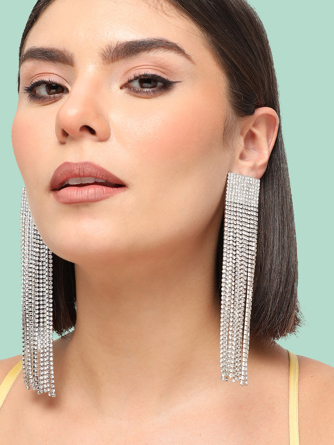 The Structured-Bling Drop Earrings - Crystal Silver