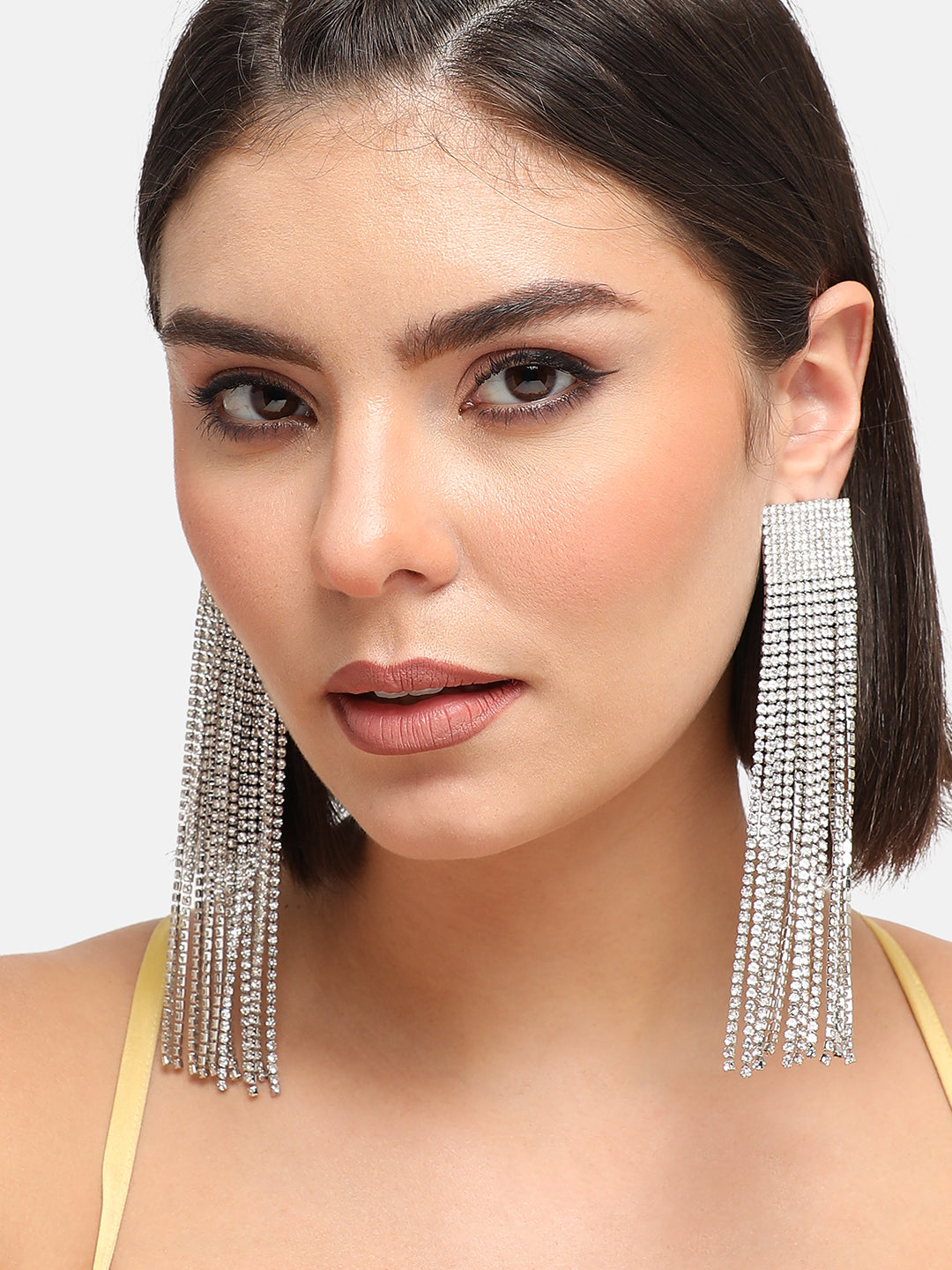 The Structured-Bling Drop Earrings - Crystal Silver