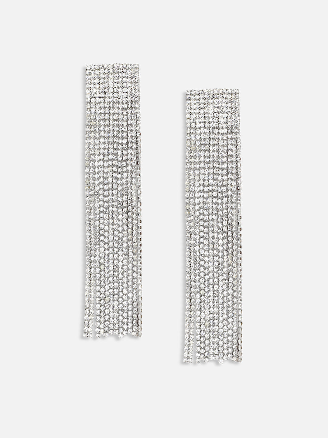 The Structured-Bling Drop Earrings - Crystal Silver