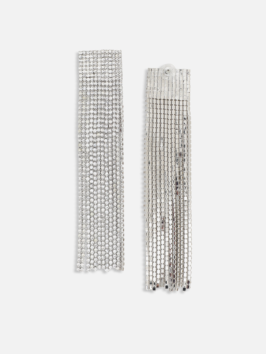 The Structured-Bling Drop Earrings - Crystal Silver