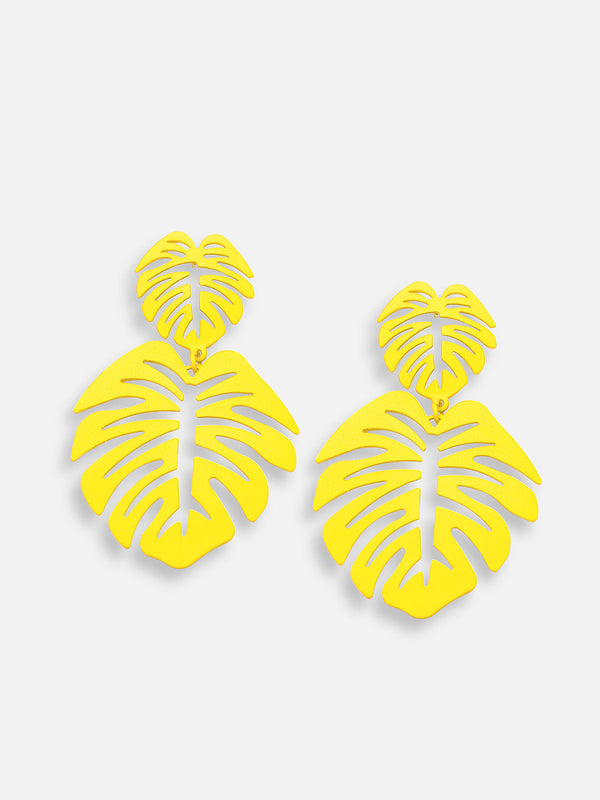 The Engraved-Foliage Drop Earrings - Lemon Yellow