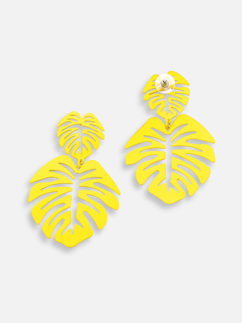 The Engraved-Foliage Drop Earrings - Lemon Yellow