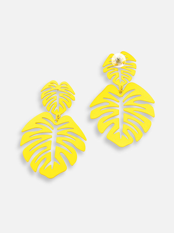 The Engraved-Foliage Drop Earrings - Lemon Yellow