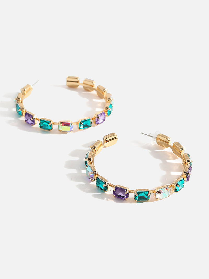 Women's Cristal-Cluster Hoop Earrings - Emerald Green & Amethsyt Purple