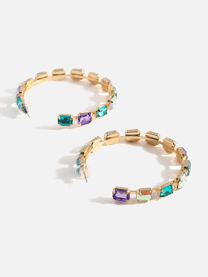 Women's Cristal-Cluster Hoop Earrings - Emerald Green & Amethsyt Purple