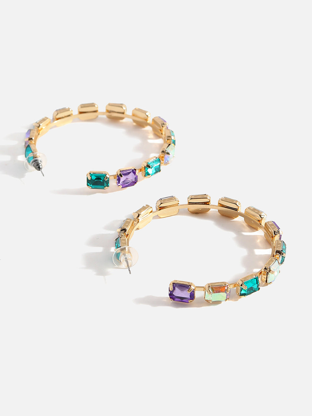Women's Cristal-Cluster Hoop Earrings - Emerald Green & Amethsyt Purple