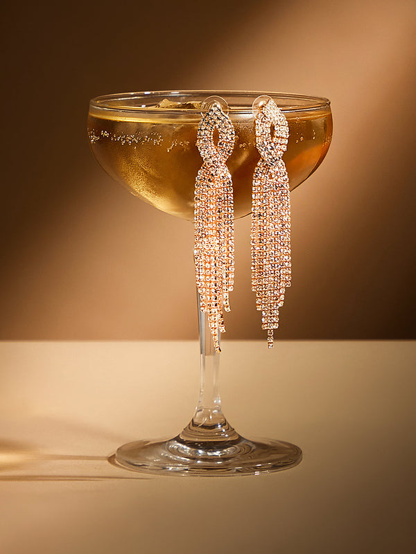The Twisted-Bling Drop Earrings - Crystal Silver