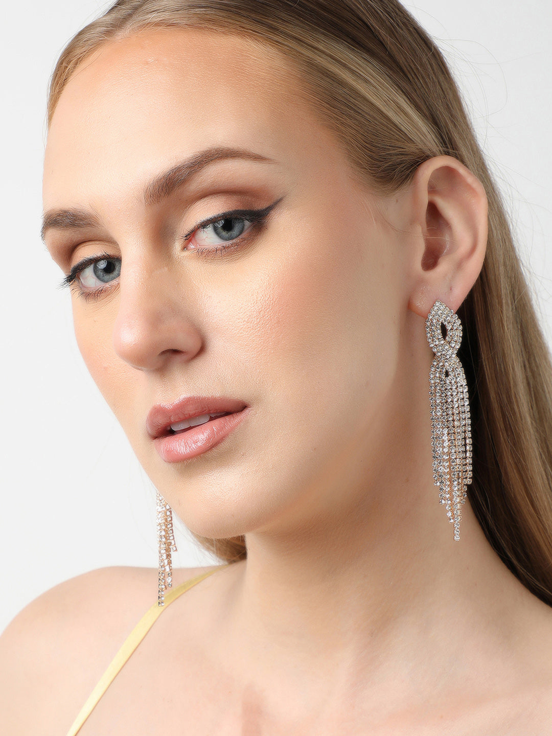 The Twisted-Bling Drop Earrings - Crystal Silver