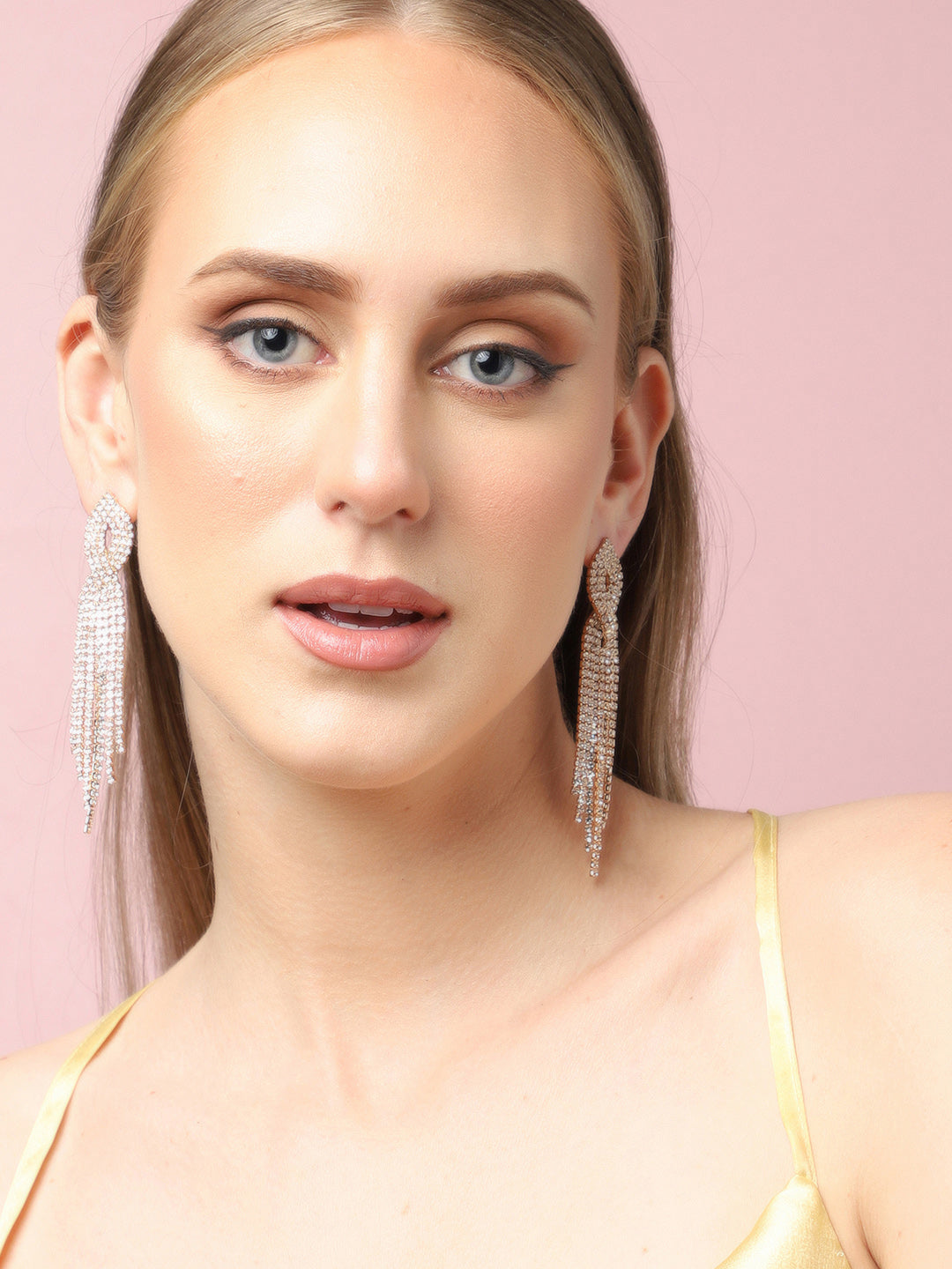 The Twisted-Bling Drop Earrings - Crystal Silver