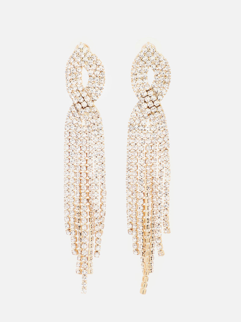 The Twisted-Bling Drop Earrings - Crystal Silver