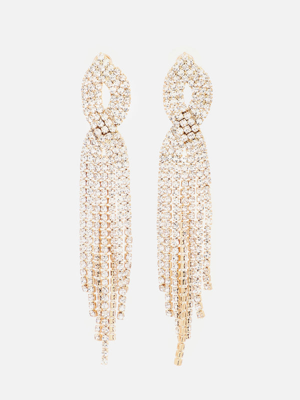 The Twisted-Bling Drop Earrings - Crystal Silver