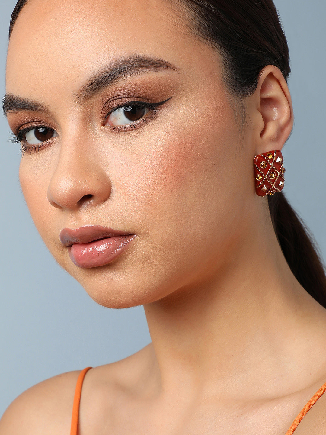 Women's Indie-Enamel Stud Earrings - Crimson Red