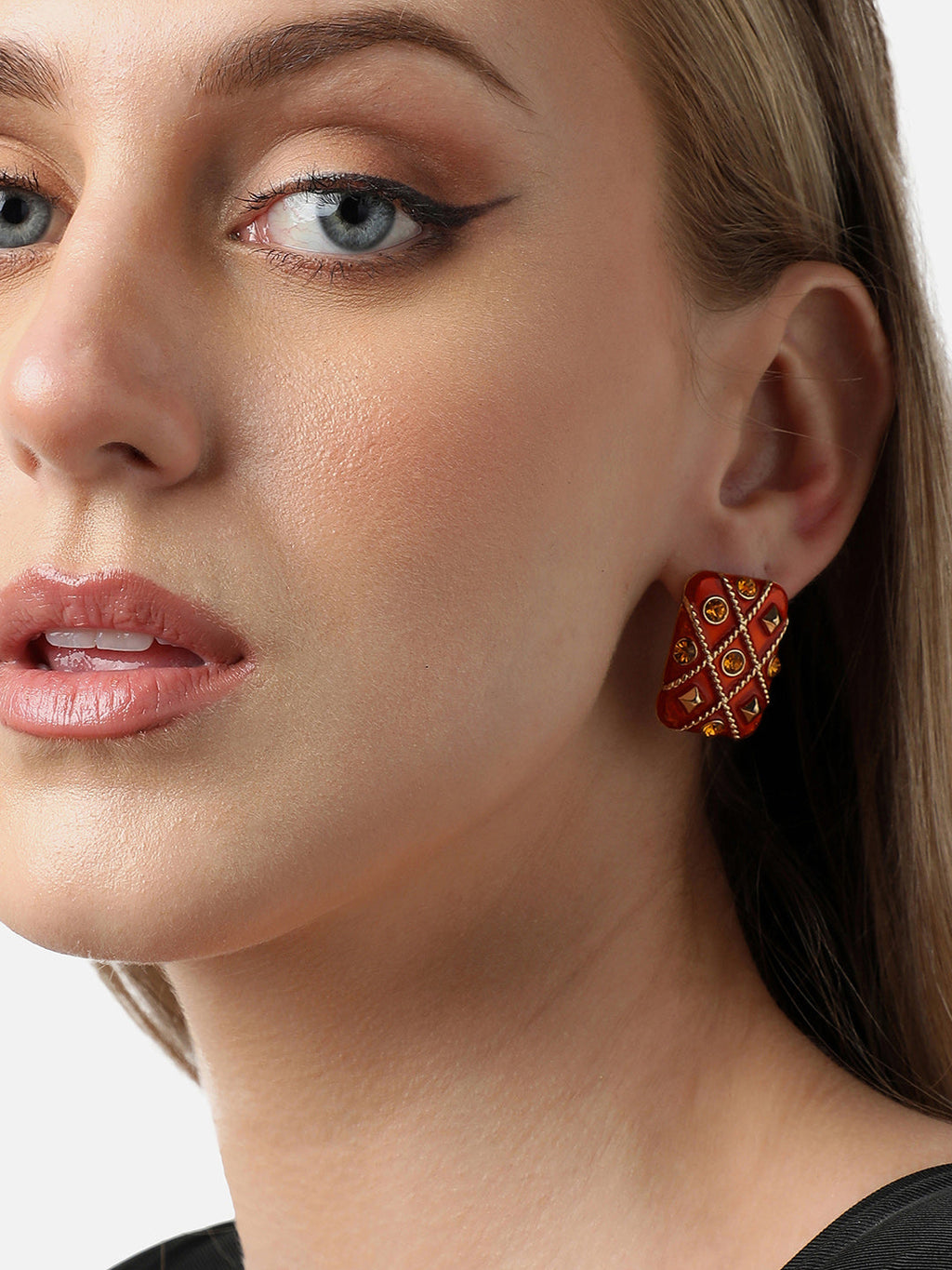 Women's Indie-Enamel Stud Earrings - Crimson Red